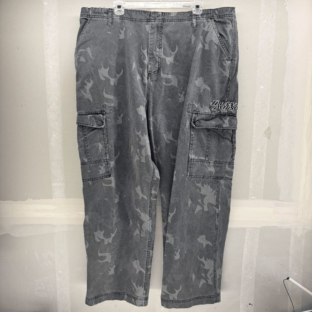Harley-Davidson Pants‎ Size 40/30 Flames Camo Cargo Gray Mens Motorcycles Biker